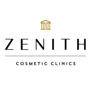 شعار Zenith Cosmetic Clinics مع رمز ذهبي ونص حديث