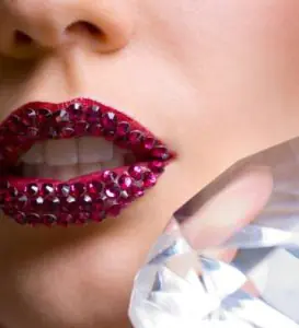 صورة مقربة لشفاه مزينة بالكريستال في Sohal Dental Practice