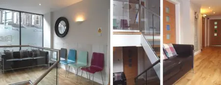 منطقة انتظار حديثة في Easter Road Dental Practice، إدنبرة مع مقاعد وديكور