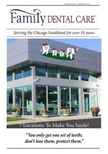 Exterior de la clínica Family Dental Care en Chicago con fachada de vidrio moderna