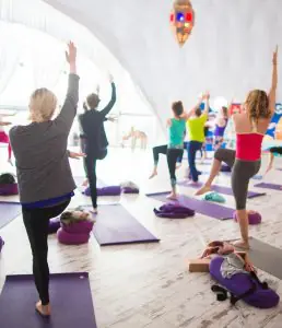 حصة يوغا في عيادة Malva Yoga مع استوديو مشرق وجلسة جماعية