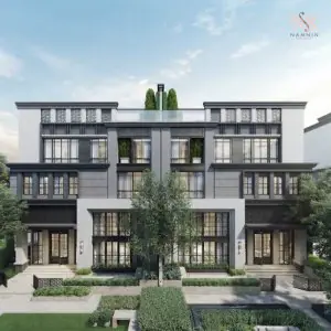 Fachada moderna de la clínica Namninforv Clinic con jardín paisajístico