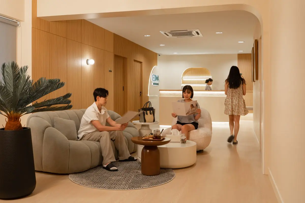 Reception and waiting area at EDNA Wellness clinic with modern interior design