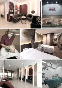 Interior moderno, recepción, salas de tratamiento y quirófano en DGB Clinic, Corea del Sur