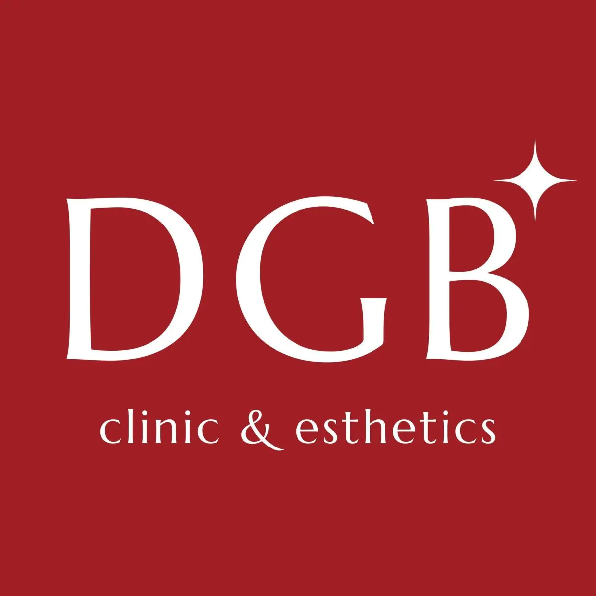 Logo DGB Clinic & Esthetics sur fond rouge