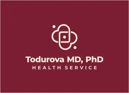 شعار عيادة Todurova Health Service على خلفية خمري