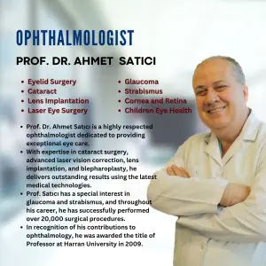 Recepción de la clínica del Prof. Dr. Ahmet Satici con oftalmólogo en bata blanca