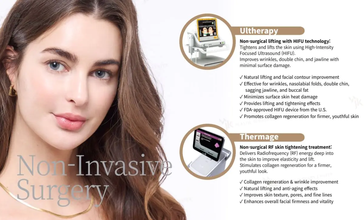 Dispositivos Ultherapy y Thermage para lifting facial no invasivo en JK Plastic Surgery Center