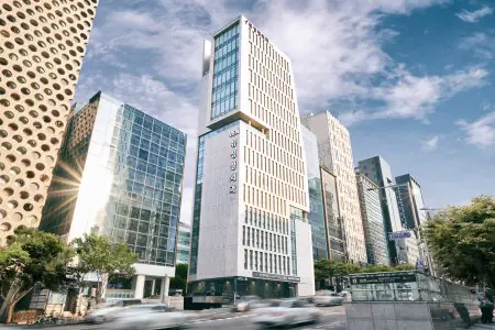 Edificio moderno de la clínica View Plastic Surgery Hospital en Seúl, Corea del Sur