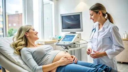 Sala de consulta de embarazo en Medical Park Bahçelievler IVF con equipo de ultrasonido
