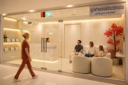 منطقة الاستقبال والانتظار في عيادة Younify بديكور عصري في تايلاند
