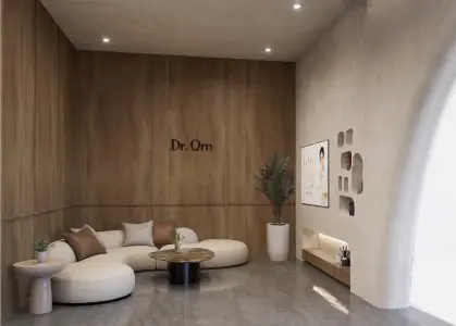 منطقة انتظار حديثة في Dr.Orn Medical Hair Center مع أثاث وديكور أنيق