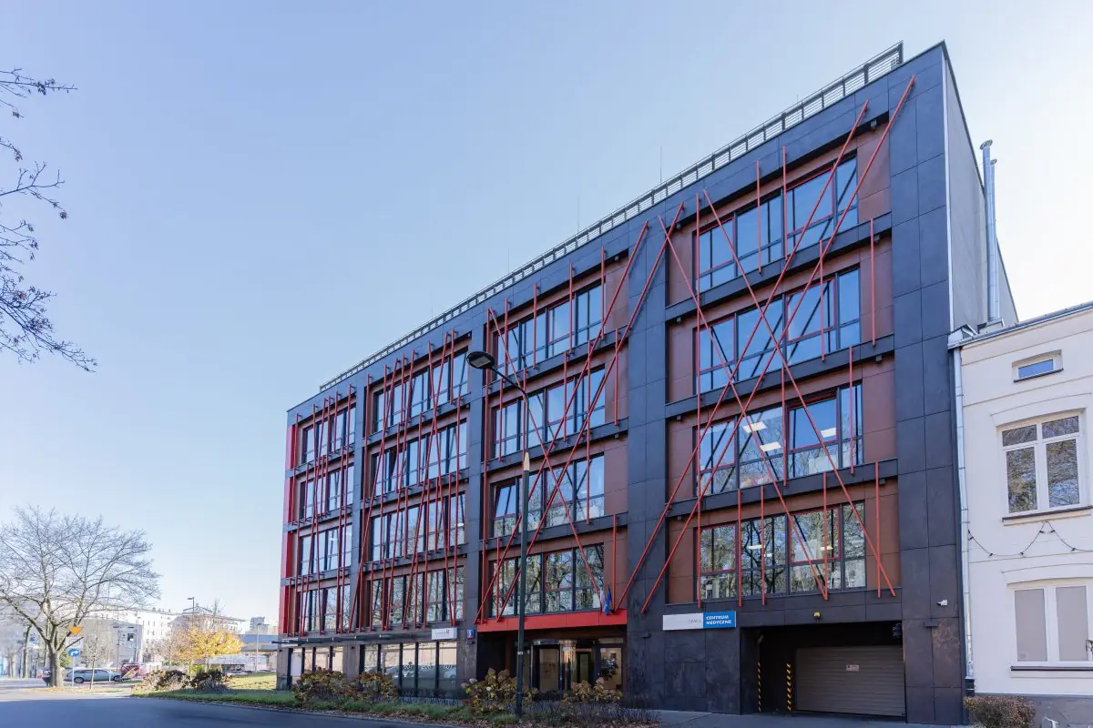 Modern exterior of MediSpace Medical Center in Warsaw, Poland
