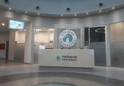 منطقة الاستقبال في مستشفى طب الأسنان بجامعة أوسكودار، تصميم حديث في إسطنبول