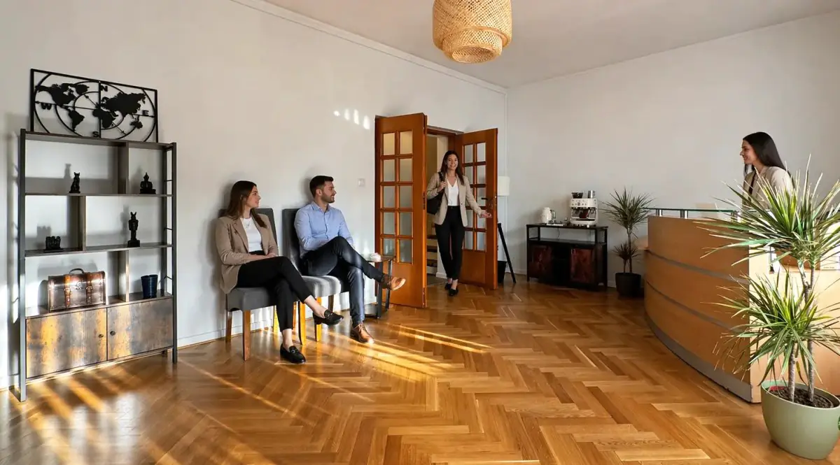 Зона ресепшн и ожидания в Klinika Rumiana Centrum Zdrowia Psychicznego, Варшава