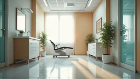 غرفة علاج حديثة في Face & Body Clinic مع كرسي أسنان وإضاءة طبيعية