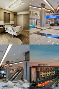 غرفة مرضى حديثة، استقبال، لوبي وواجهة عيادة Acibadem في تركيا