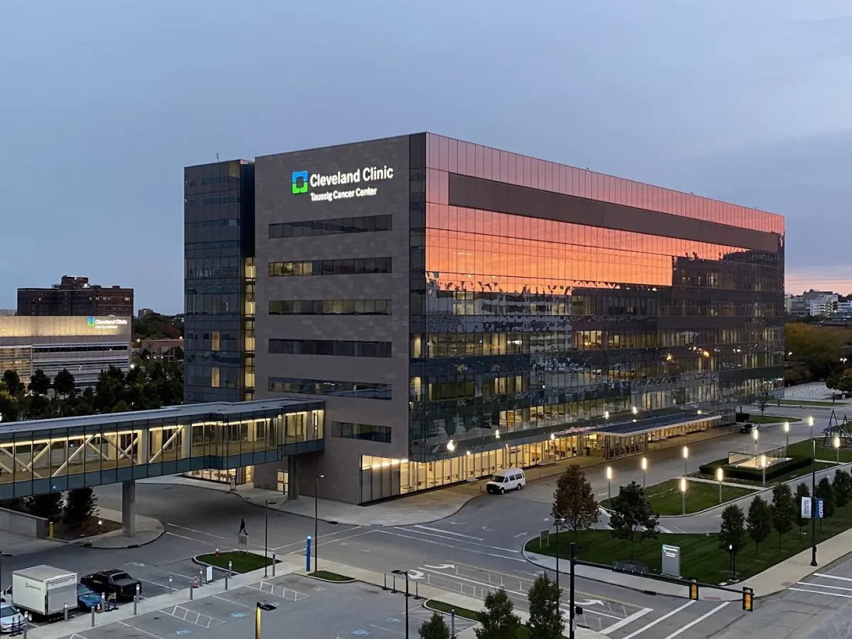 Cleveland Clinic Taussig Cancer Center modern glass building exterior in Cleveland