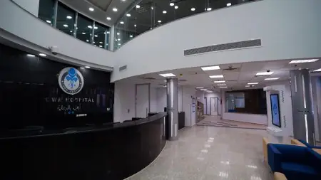 Área de recepción en Town Hospital con diseño moderno y vestíbulo espacioso