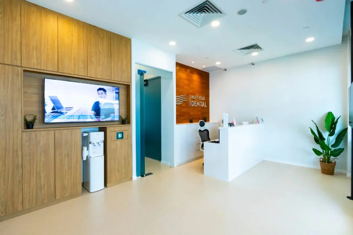 Reception area at Nuffield Dental clinic with modern interior and waiting space