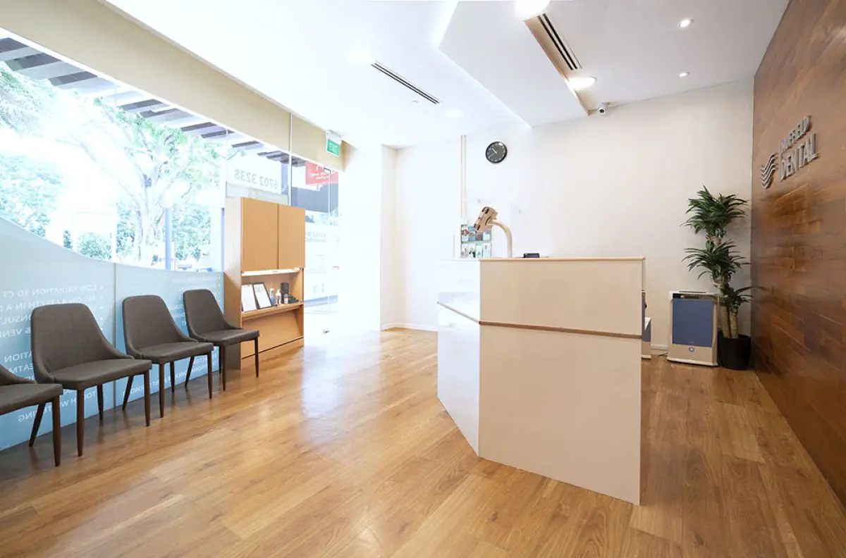 Reception area at Nuffield Dental with modern interior and patient waiting chairs