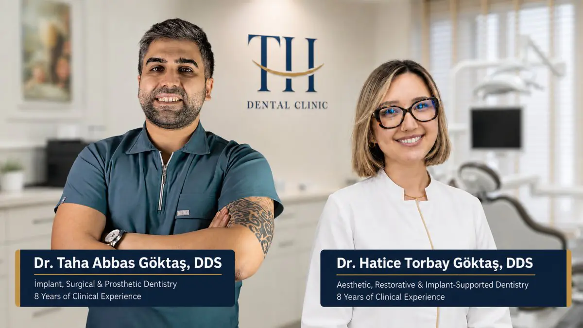 Dentists at TH Dental Clinic with modern dental office background