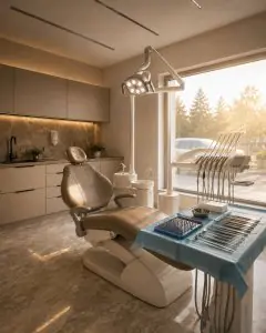 غرفة علاج أسنان حديثة في Dental Club Karadjovi مع معدات وأدوات