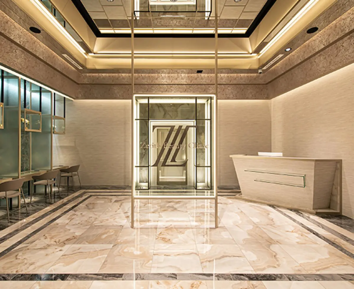 Reception area at Zetith Beauty Clinic, Tokyo with modern marble interior