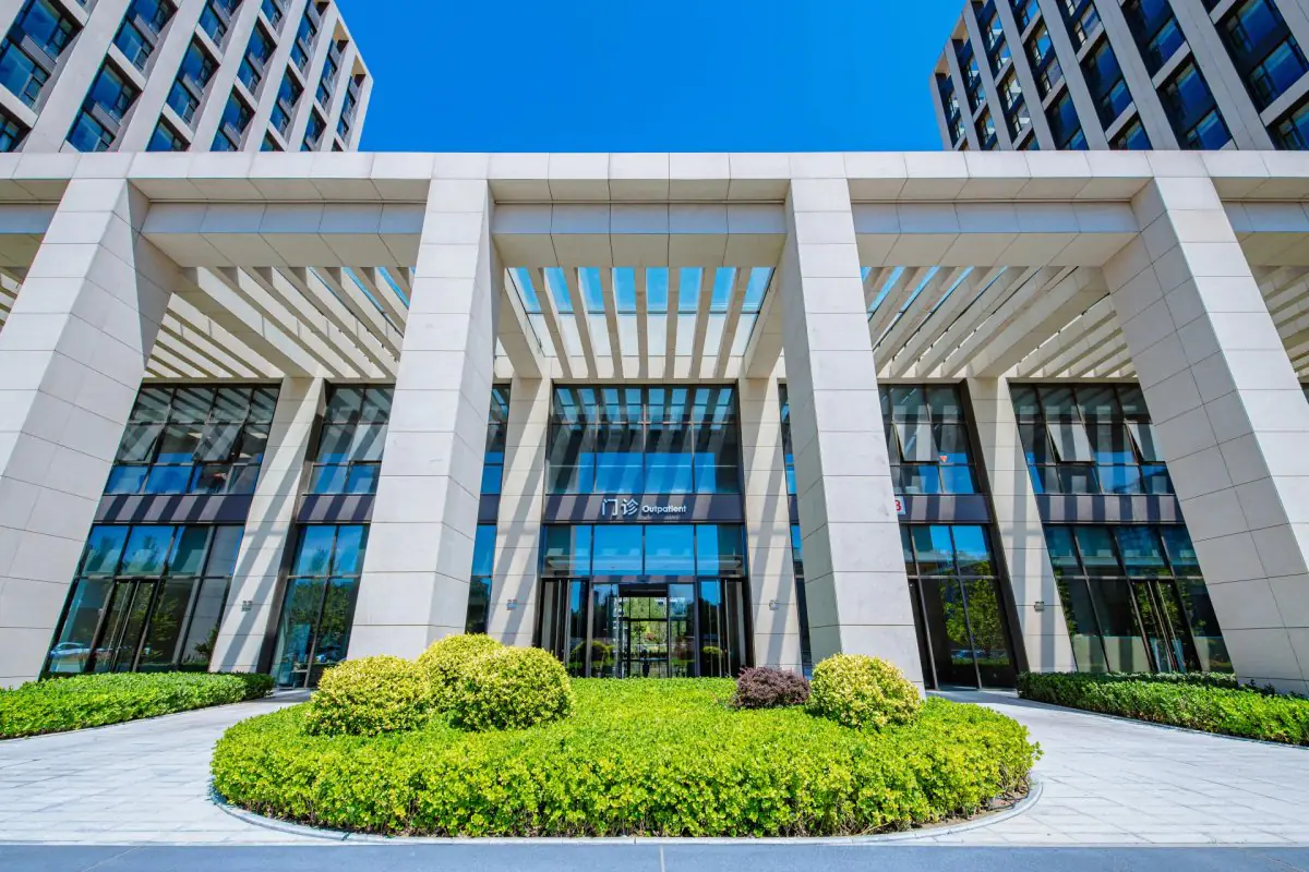 Modern exterior of Beijing Puhua International Hospital in Beijing, China