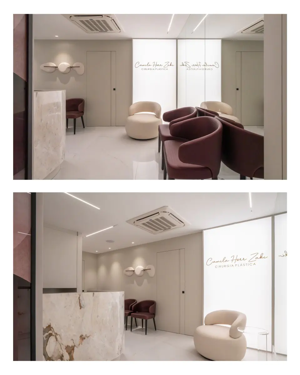 Empfangs- und Wartebereich in der Dr. Camila Horr Zaki Klinik, modernes Interieur in Brasilien