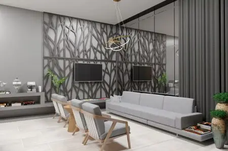 Sala de espera moderna en la clínica Dr. Rogério Matoso con decoración elegante y asientos cómodos