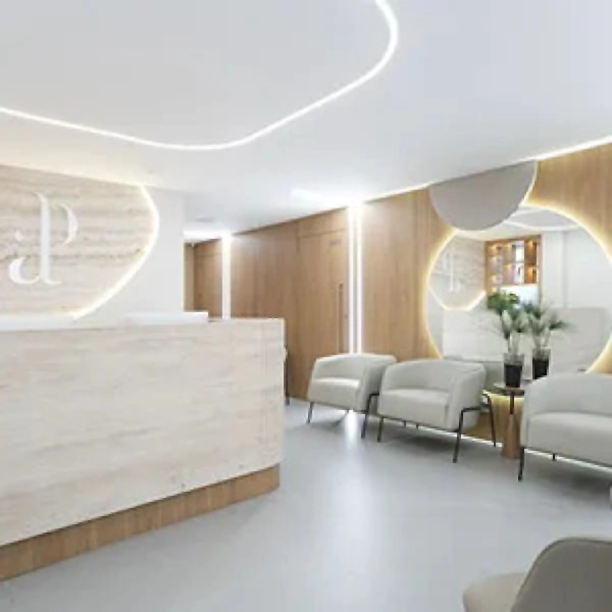 Ресепшн у Institute Beyond Plastic Surgery із сучасним дизайном та зонами очікування
