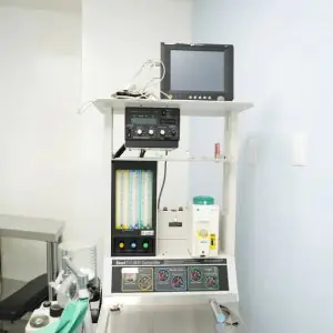 Máquina de anestesia y equipo de monitoreo en quirófano de Rejuvenate Clinic