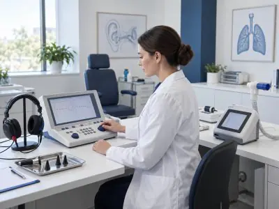غرفة فحص الأنف والأذن والحنجرة في Punta Cana Doctors بمعدات سمع حديثة