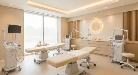 غرفة علاج تجميلي بمعدات حديثة في عيادة Rejuvec