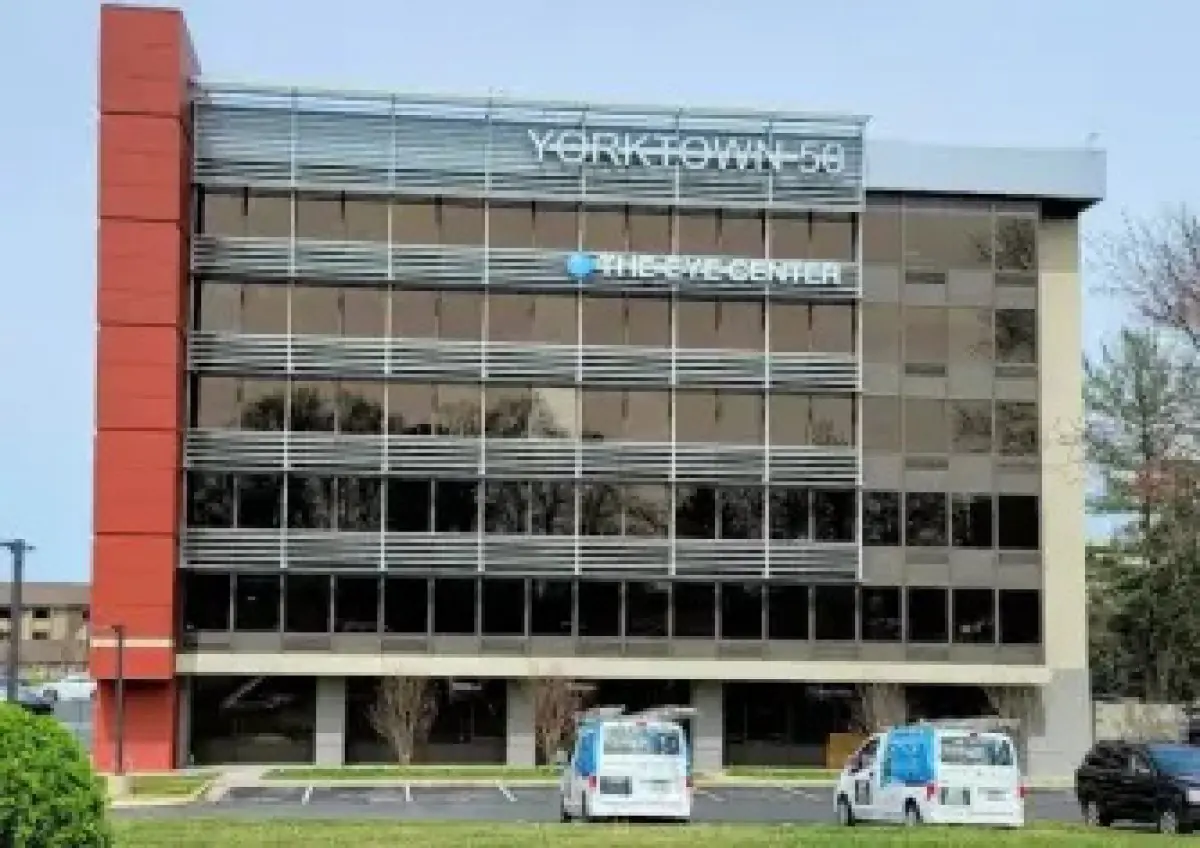 The Eye Center clinic exterior at Yorktown 58, modern glass building