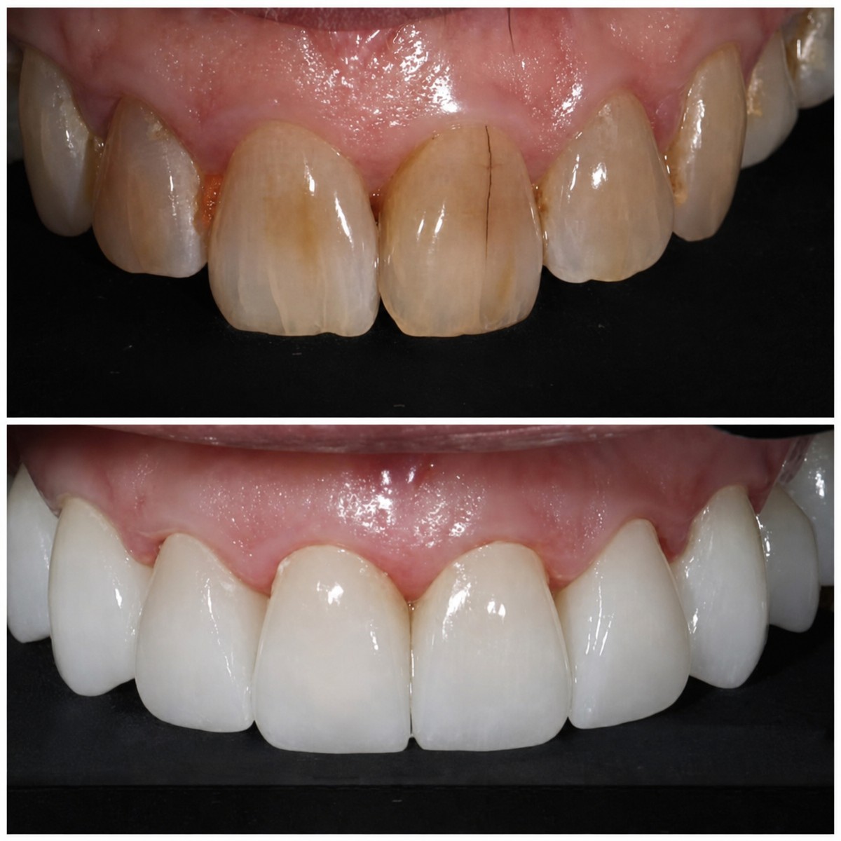 نتيجة قبل وبعد فينير الزركونيا في Rose Dental Studio – أسنان بيضاء طبيعية