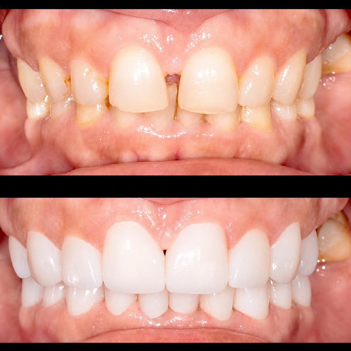 نتيجة قبل وبعد فينير الزركونيا في Rose Dental Studio – ابتسامة أكثر بياضًا