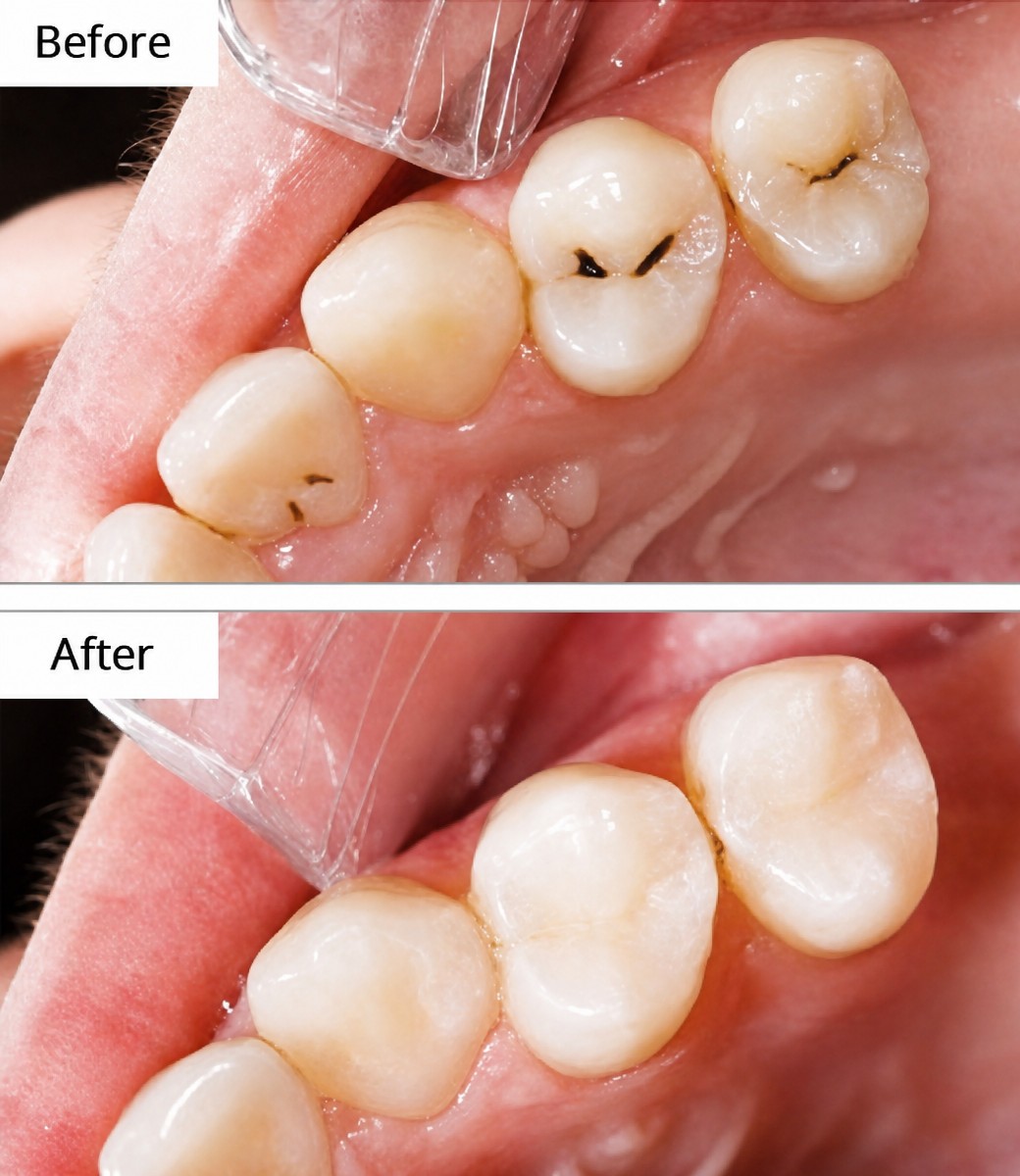 نتائج قبل وبعد حشو تجميلي مركب في YeahSmile، ترميم الأضراس