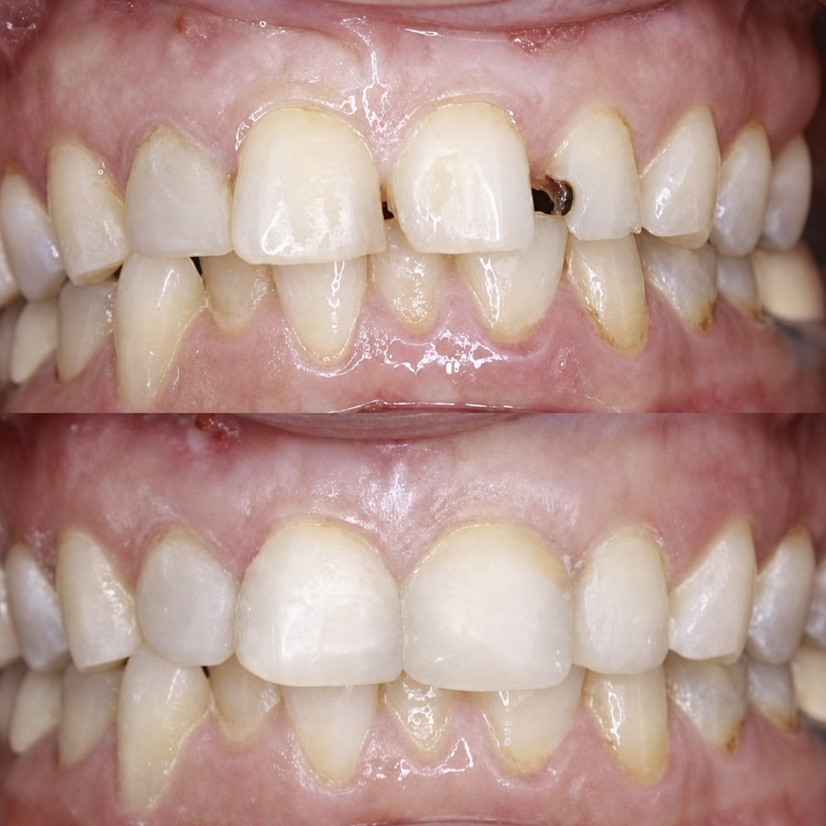 Antes y después de carillas dentales en Liv Bona Dea Hospital Baku, mejora estética de sonrisa