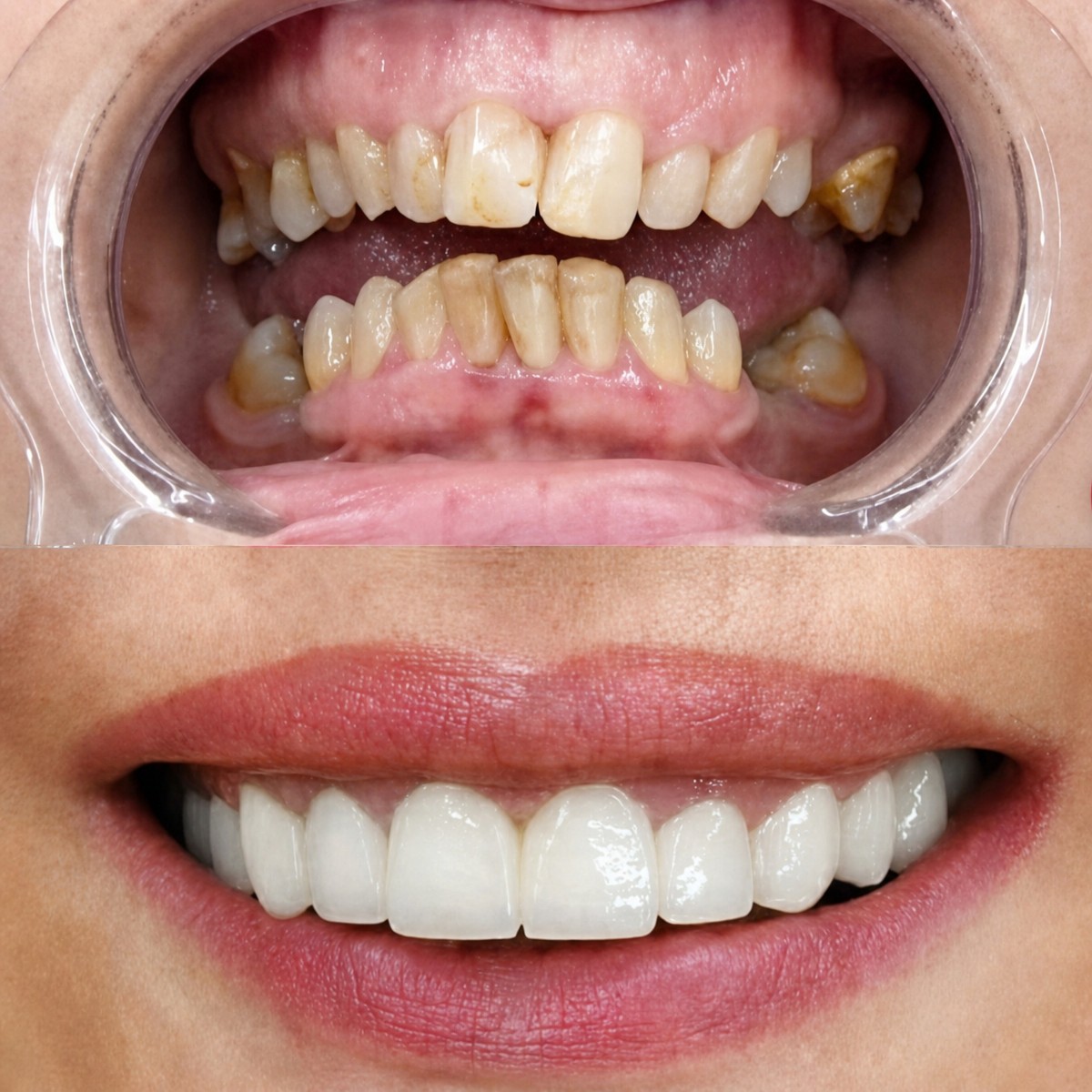 Resultados antes y después de implante dental con corona en Memorial Antalya Hospital, sonrisa