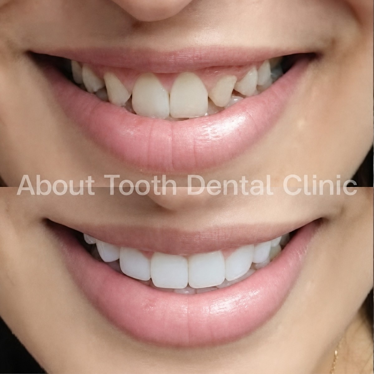 نتائج قبل وبعد فينير الكمبوزيت في About Tooth Dental Clinic، تحول الابتسامة
