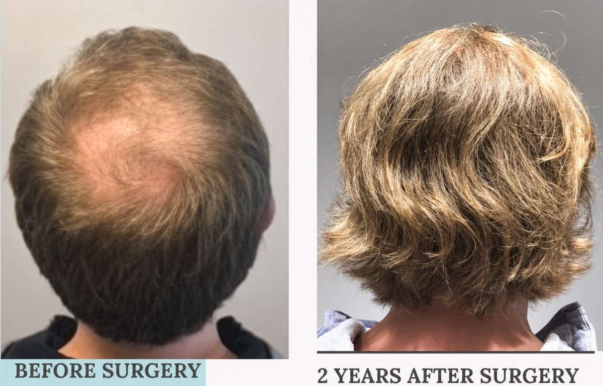Antes y después de trasplante capilar FUE en RENOVIUM CLINIC BY CEM CERKEZ MD, resultado visible