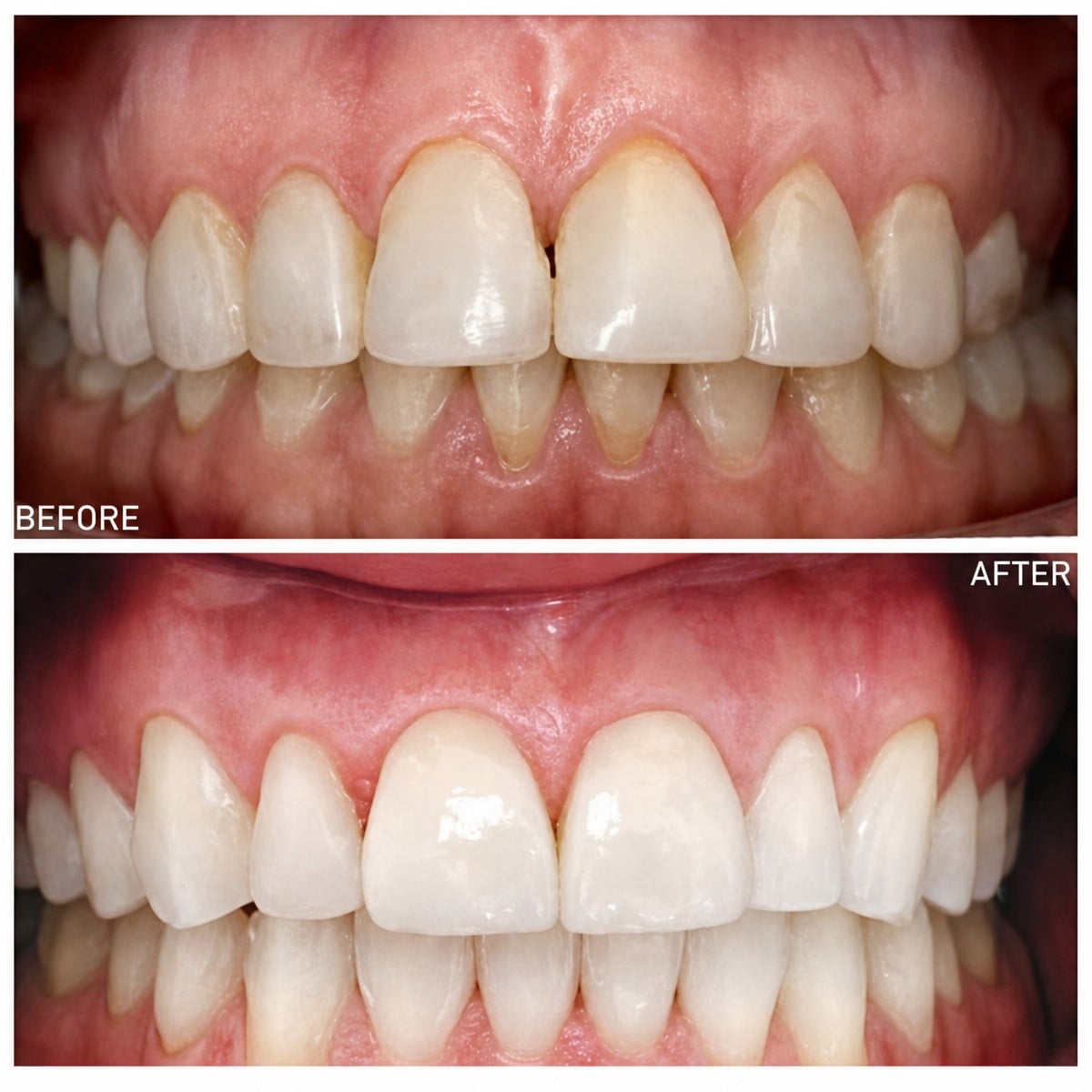 نتائج قبل وبعد تركيب تيجان الأسنان في Dentinno Dental Clinic، ابتسامة محسنة