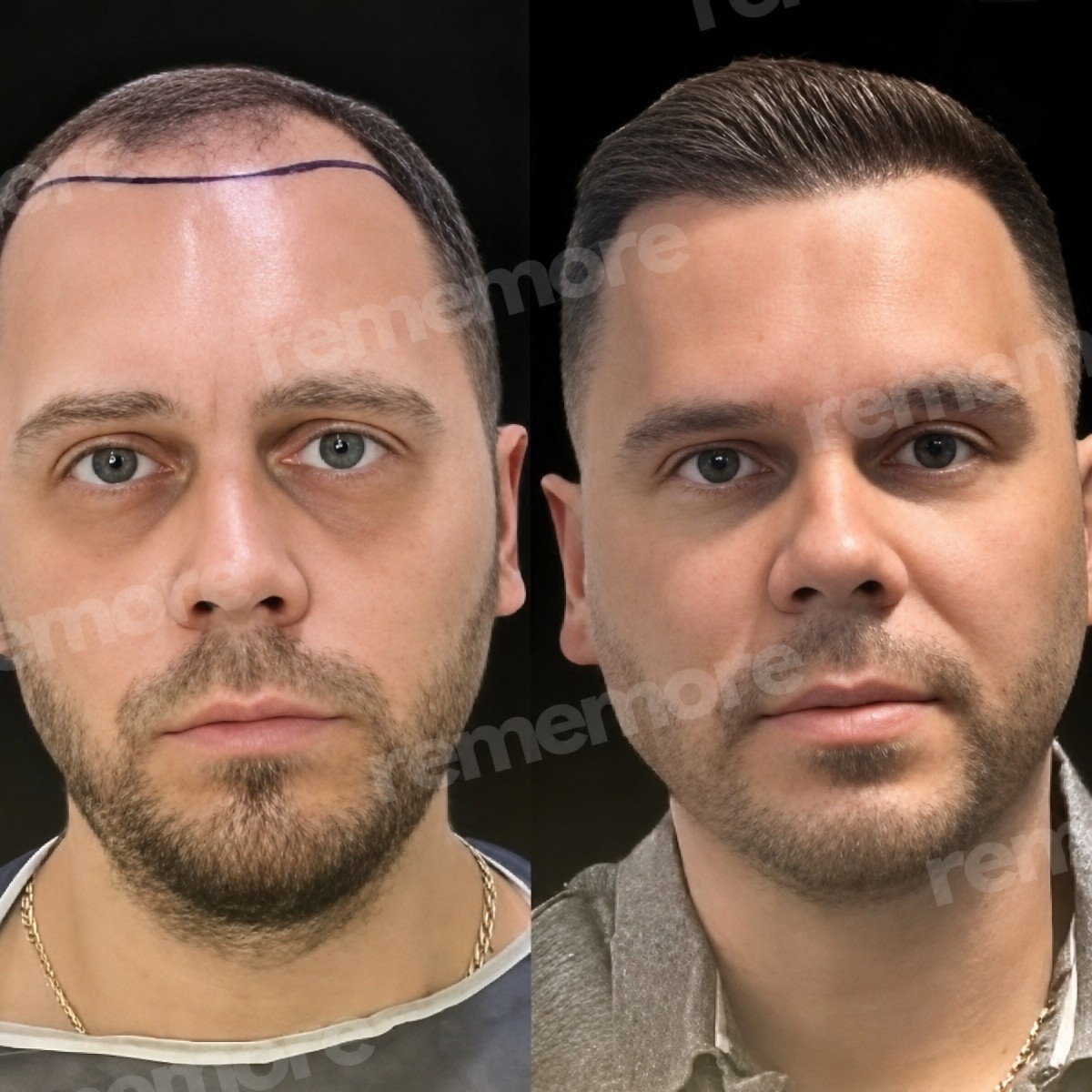 نتائج قبل وبعد زراعة الشعر FUE في مستشفى ميموريال أنطاليا، خط شعر مستعاد