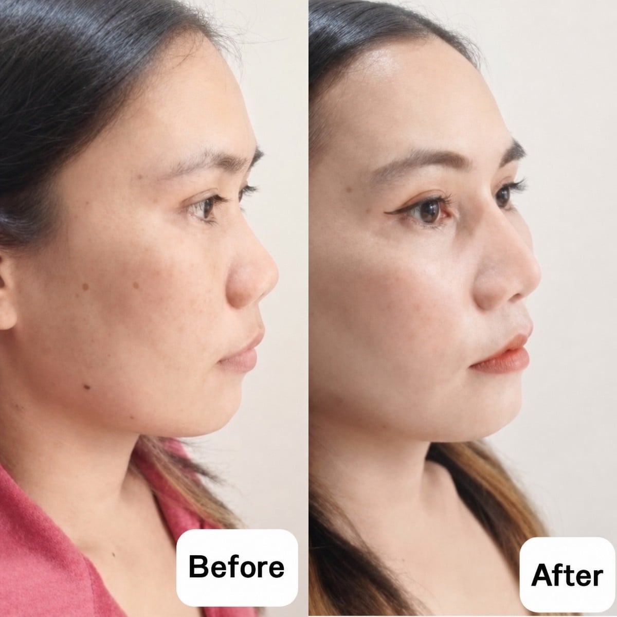 Resultados de rinoplastia antes y después en Charismma Clinic, perfil nasal mejorado
