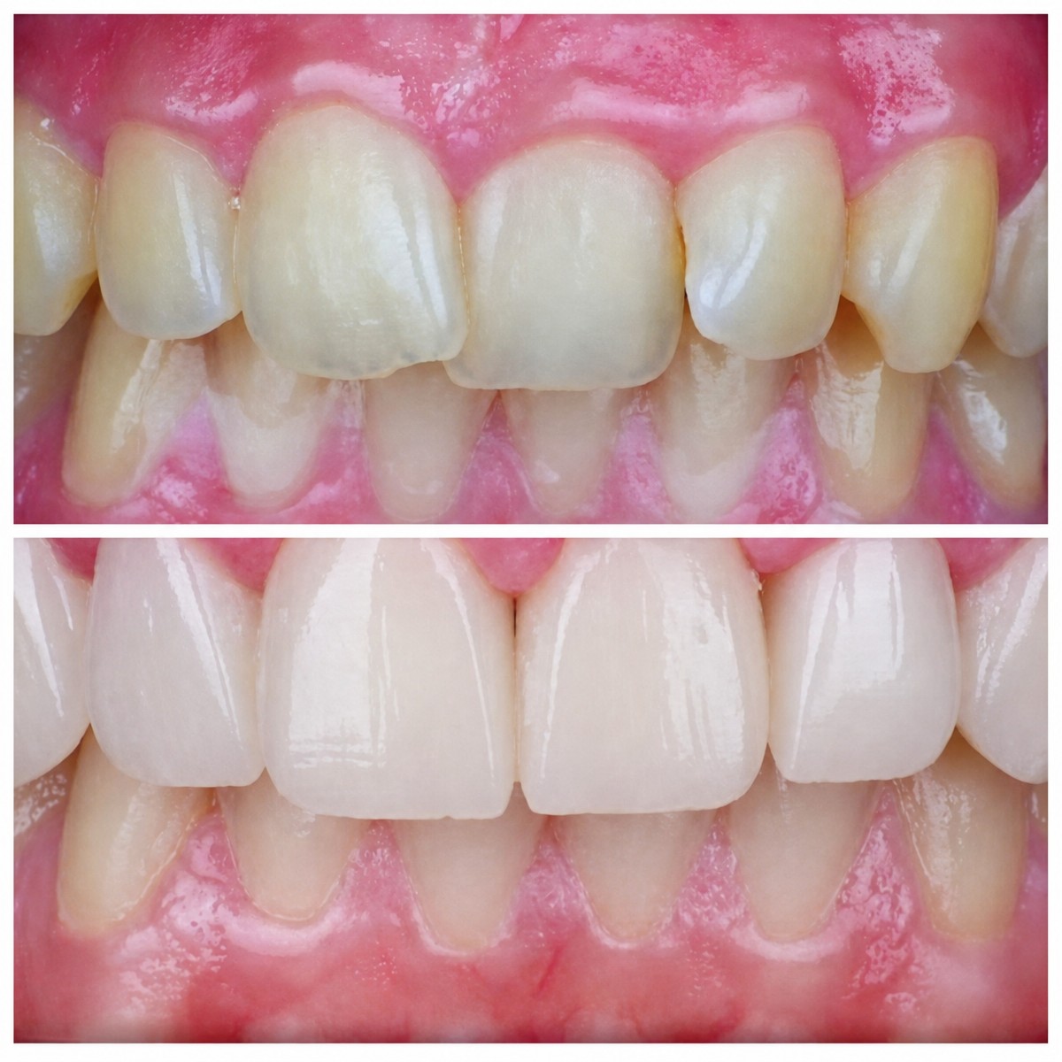 نتائج قبل وبعد تركيب تيجان الأسنان في Omara Dental Centers، ابتسامة محسنة