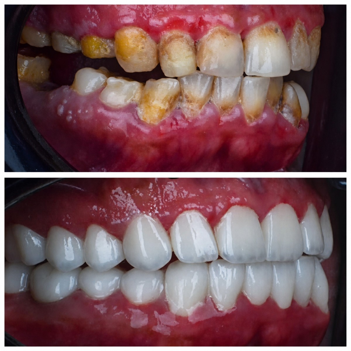 نتائج قبل وبعد ابتسامة هوليود بالفينير في Omara Dental Centers – تحول ملحوظ للابتسامة