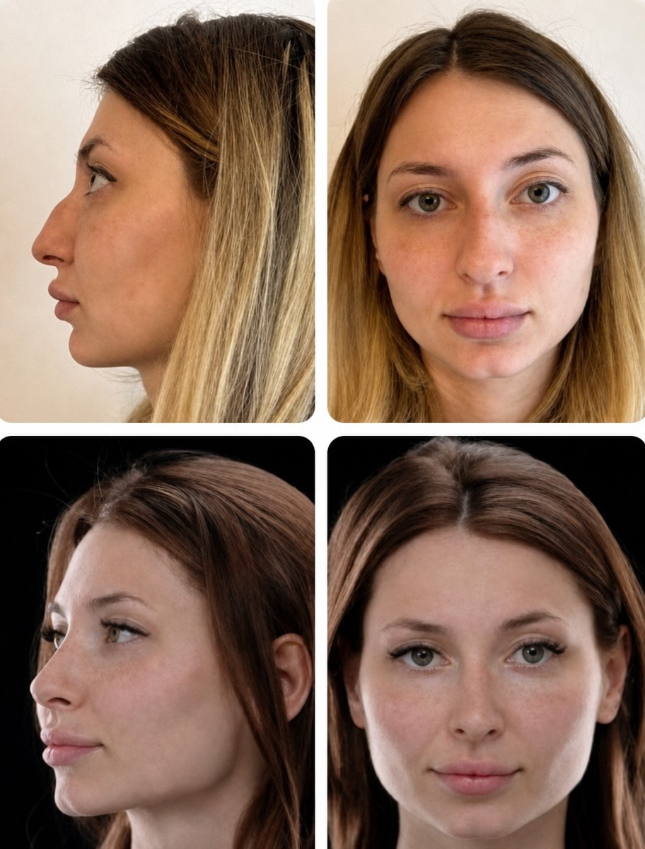 Resultados de rinoplastia antes y después en Yurchenko Plastic Surgery Team, remodelación nasal