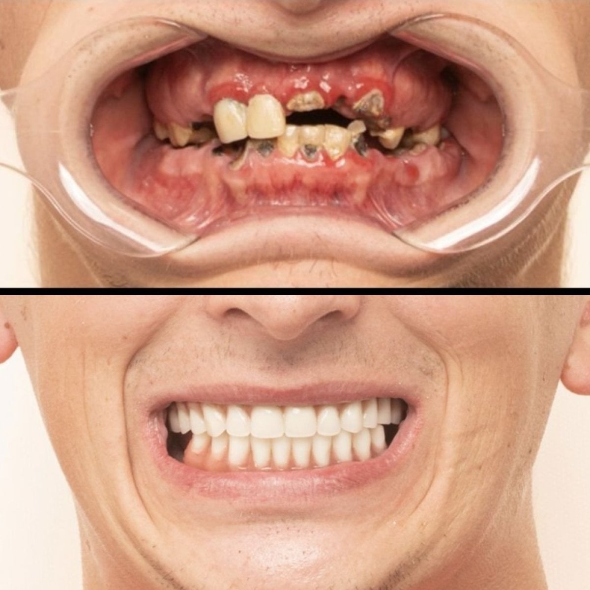 نتائج قبل وبعد طقم الأسنان Hybrid All-on-6 في HALDENT Dental Clinic، ابتسامة مستعادة